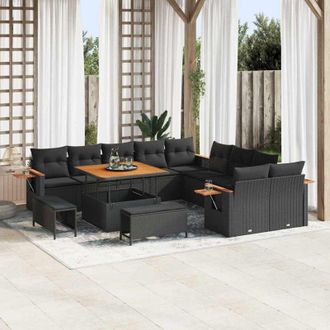 vidaXL Conjunto De Sof&aacute; De Jard&iacute;n 13 Pcs Negro 100 X 100 X 71 Cm Vidaxl
