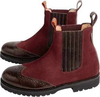 Penelope Chilvers Womens Oscar Brogue-Tip Wool-Lined Boots In Burgundy Suede