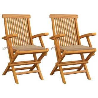 vidaXL Sillas De Jard&iacute;n Con Cojines De Beiges 2 Pcs Massive Teak - 207167
