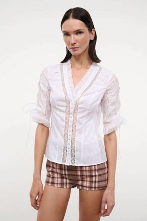 Staud Paolina Tie Cinched Sleeves Top In Ivory