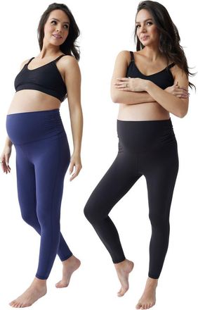 Ingrid & Isabel Maternity Foldover Legging Bundle in Black/navy at Nordstrom, Size X-Large