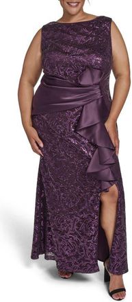 Eliza J Sleeveless Sequin Ruffle Gown in Plum at Nordstrom, Size 22W