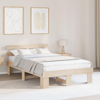 Berkfield Home Bed Frame with Headboard 140x190 cm Solid Wood Pine in Beige