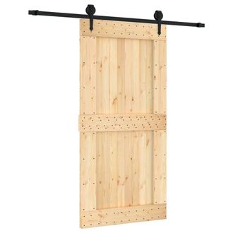 Berkfield Home Sliding Door with Hardware Set 100x210 cm Solid Wood Pine in Light Tan