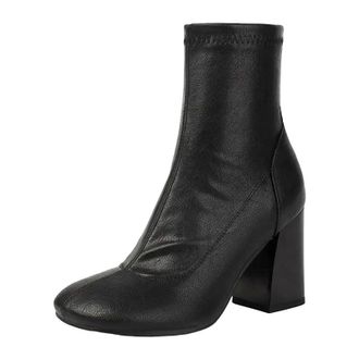 Generic Womens Sexy Stretch Ankle Boots Round Toe Super High Block Heel With Side Zipper And A Comfortable Fit Platform