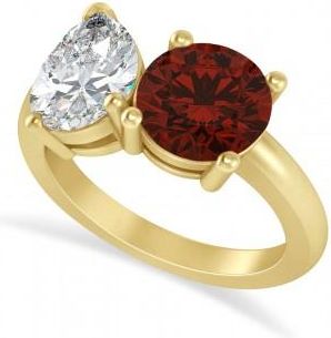 Allurez Round/Pear Diamond & Garnet Toi et Moi Ring 18k Yellow Gold (4.00ct)