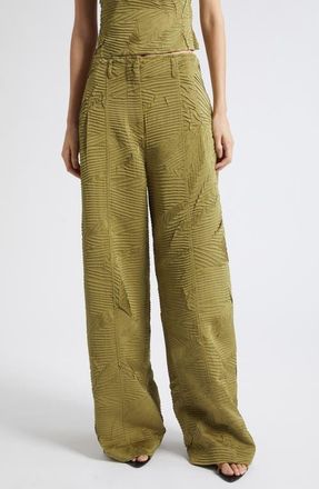 Ulla Johnson Carine Pleated Satin Pants in Moss Gold at Nordstrom, Size 12