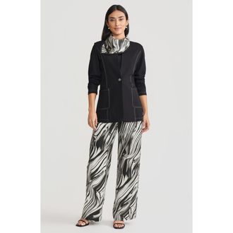 Misook Tailored LuxeStretch Ponte Single Button Blazer in Biscotti/black at Nordstrom, Size Xx-Large