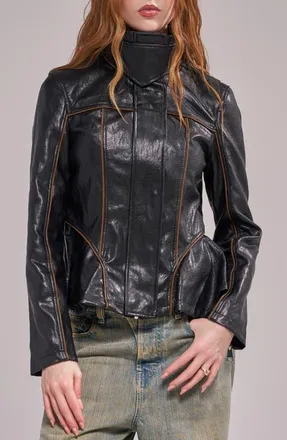 Azalea Wang Ally Faux Leather Peplum Moto Jacket in Black at Nordstrom, Size X-Large