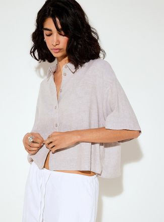 Vero Moda Womens Linen-blend loose cropped shirt
