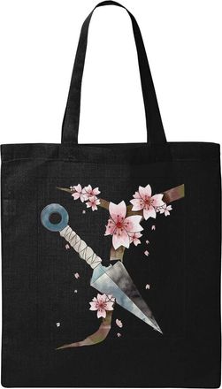 Generic Japan Cherry Tree Ninja Kunai Kanji Natural Ecological Cotton Tote Bag Black