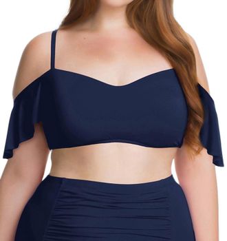 BECCA by Rebecca Virtue Flounce Off The Shoulder Ruffle Bikini Top - Plus In Indigo