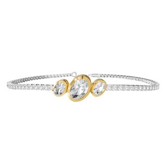 Diamond2Deal 925 Sterling Silver Two-tone 3.9 Ct Oval Cut Lab Grown Diamond Bangle Bracelet 7