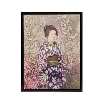 Artery8 Geisha & Cherry Blossom Framed Canvas Wall Art Print Ogawa Kazumasa in Pink | Size: W24 x H32
