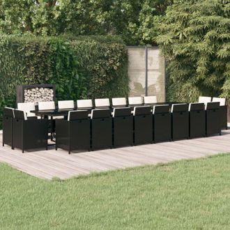 vidaXL Set De Comedor Jard&iacute;n 21 Pzas Con Cojines Rat&aacute;n Sint&eacute;tico Negro Vidaxl