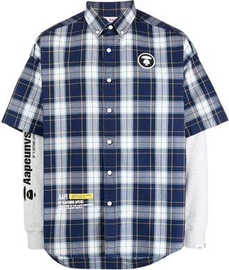 Aape By A Bathing Ape layered plaid-check print shirt - men - Cotton/Cotton - S - Blue