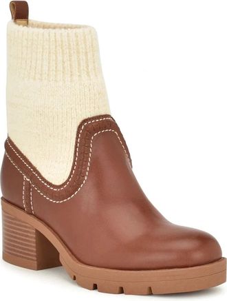 Nine West Popit Boots Brown Block Heel Lug Sole Casual Bootie JZZ1112