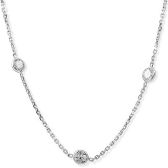 Pompeii3 2Ct T. W. Round-Cut Natural Diamond Bezel Station 18 Necklace 14k White Gold