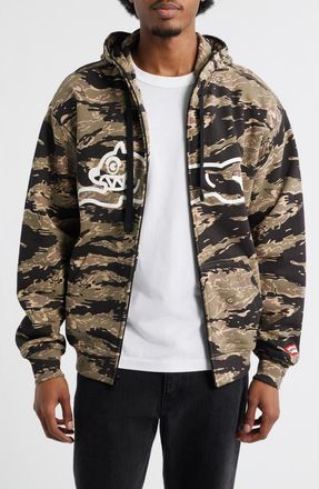 Icecream Tiger Zip-Up Cotton Graphic Hoodie in Camo at Nordstrom, Size Xx-Large