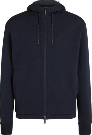 Ermenegildo Zegna Felpa full zip in misto lana high performance - Heren - Vesten met rits - Blauw - XL - Katoen - Hoodies & sweatvesten