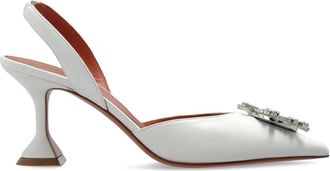Amina Muaddi Schoenen, Dames, Wit, 39 1/2 EU, Leer, Begum Sling 70 Hoge Pumps