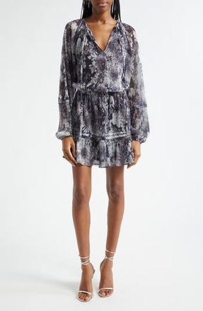 Ramy Brook Twilight Aaliyah Metallic Long Sleeve Chiffon Minidress in Dove Grey Floral at Nordstrom Rack, Size X-Small