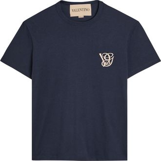Valentino Garavani Logo-embroidered Cotton T-shirt - Navy - XL