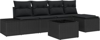 vidaXL Garden Sofa Set 6 pcs Black Poly rattan Vidaxl