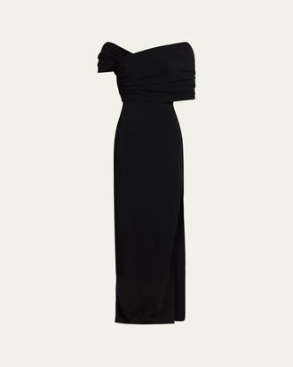 Oscar De La Renta Asymmetric Draped Off-The-Shoulder Column Gown