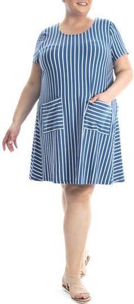 Nina Leonard Short Sleeve T-Shirt Dress in Blue/ivory at Nordstrom Rack, Size 1X