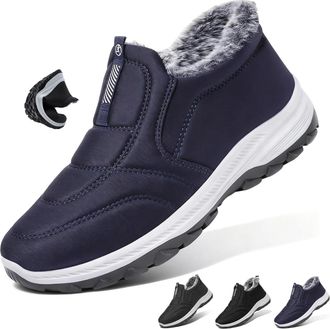 Generic Mens Winter Warm Fur Lined Slip-On Snow with Arch Support Cozy Fleece Lightweight Waterproof Non-Slip Walking Shoes (Blue,6.5)