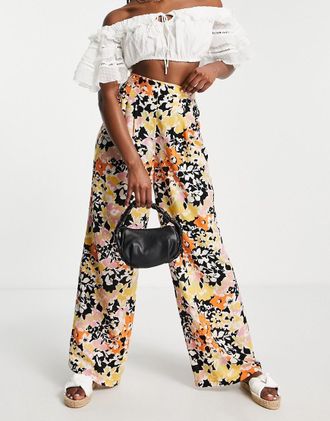 Asos Plissierte Hose in Orange mit Blumenprint-Bunt