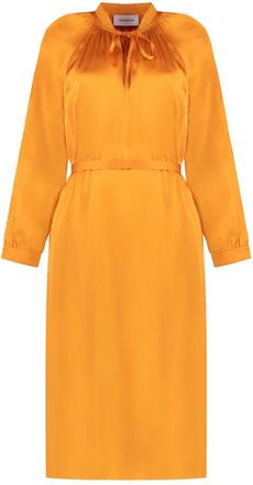 Yves Salomon Satijnen Jurk met Bijpassende Ceintuur - Dames - Casual kleedjes - Oranje - 2XS - Satijn - Kleedjes