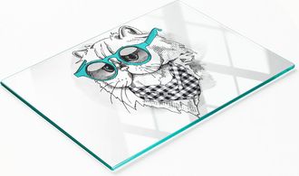 OEM Tabla De Servir De Cristal Para Cocina Con Gr&aacute;fico De Gato Con Gafas, 80x52 Cm