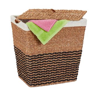 Relaxdays Cesto Para Ropa Sucia Con Tapa, Hierba Marina, Rectangular, Bolsa Algod&oacute;n, 87 L, 50x50x40 Cm, Natural Y Beige - Relaxdays