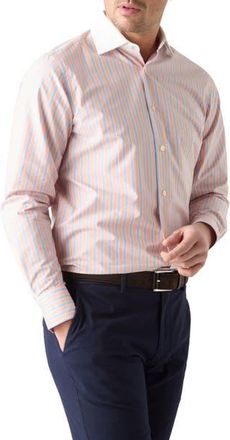 Robert Talbott Reynolds Blue Multi Stripe Light Weight Poplin Shirt in Contemporary fit in Orange Multi at Nordstrom, Size 17.5 - 35