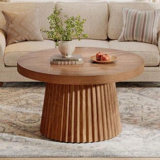 Tribesigns Tribesigns Coffee Table, 31.5 Small Farmhouse Round Coffee Tables with Fluted Drum Base, Mid Century Modern Farmhouse Accent Center Table for Living