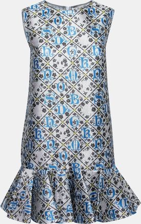 Mary Katrantzou Silver And Blue Metallic Drop Waist Jaspa Dress