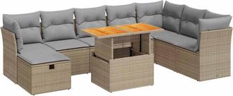 vidaXL Set Sof&aacute;s Jard&iacute;n Y Cojines 9 Pzas Rat&aacute;n Sint&eacute;tico Acacia Beige Vidaxl