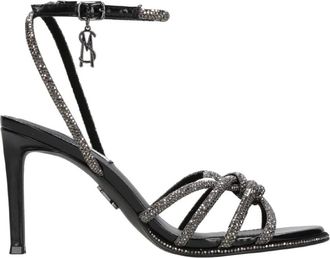 Steve Madden Zwarte Metallic Strappy Hakken met Strass - Dames - Sandalen met hakken - Zwart - 36 EU - Leer - Schoenen