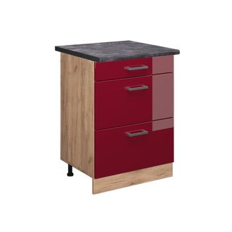 Vicco Mueble Bajo De Cocina R-line, Rojo Burdeos Alto Brillo, 60 Cm Con Cajones, Et Antracita Vicco