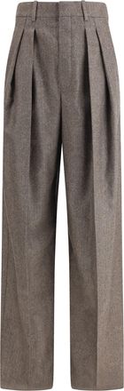 Saint Laurent Wool Herringbone Pattern Wide Leg Pants