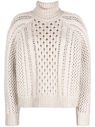 Brunello Cucinelli high-neck crochet-knit jumper - women - Cashmere/Polyamide/Polyester - M - Neutrals