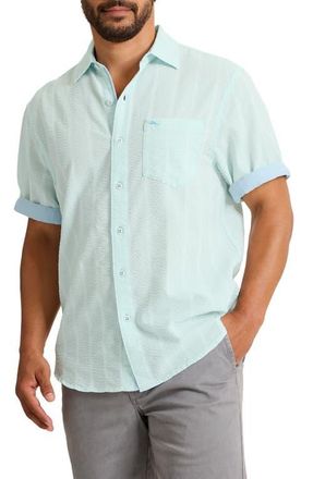 Tommy Bahama Nova Wave Short Sleeve Stretch Seersucker Button-Up Shirt in Dusty Aqua at Nordstrom, Size 3Xlt