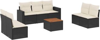 vidaXL Set De Sof&aacute;s De Jard&iacute;n 8 Piezas Y Cojines Rat&aacute;n Sint&eacute;tico Negro Vidaxl