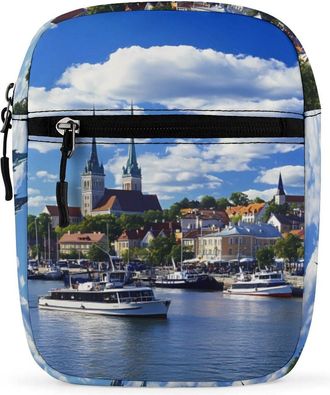 Generic European Old City And The Sea Port Estonia Crossbody Bag Adjustable Satchel Cute Shoulder Bag Lightweight Sling Bags
