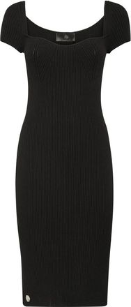 Philipp Plein Gebreide Midi Jurk - Dames - Kleedjes - Zwart - S - Polyester - Kleedjes