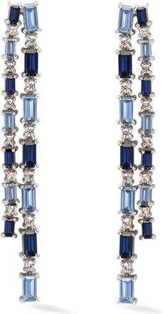 Lark & Berry sterling silver Blue Dahlia Tennis sapphire drop earrings - women - Blue Sapphire/White Rhodium Plated Sterling Silver - One Size