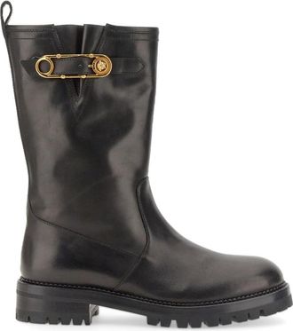 Versace Boots Black - Dames - Hoge Laarzen - Zwart - 36 EU - Leer - Schoenen