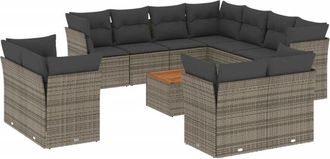 vidaXL Set De Sof&aacute;s De Jard&iacute;n 12 Pzas Con Cojines Rat&aacute;n Sint&eacute;tico Gris Vidaxl